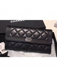 Chanel Lambskin Boy Flap Wallet Black/Silver AQ03272