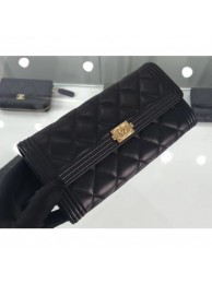 Chanel Lambskin Boy Long Flap Wallet A80286 Black/Gold AQ00541