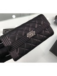 Chanel Lambskin Boy Long Flap Wallet A80286 Black/Silver AQ00543