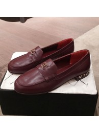 Chanel Lambskin Chain Leather Trim Loafers Burgundy 2019 Collection AQ02484