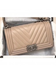 Chanel Lambskin Chevron Boy Flap Medium Bag Beige AQ01869