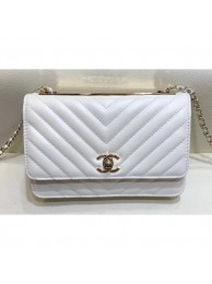 Chanel Lambskin Chevron Trendy CC Wallet On Chain WOC Bag A84456 White 2018 AQ00993