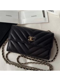 Chanel Lambskin Chevron Trendy CC Wallet with Chain Black 2018 Collection AQ00928