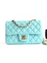 Chanel Lambskin Classic Flap Bag A01116 Light Blue With Gold Hardware AQ01965