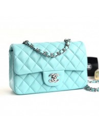 Chanel Lambskin Classic Flap Bag A01116 Light Blue With Silver Hardware AQ03428