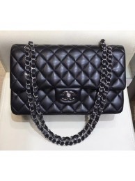 Chanel Lambskin Classic Flap Medium Bag A01112 Black with Silver Hardware 2018 AQ01595