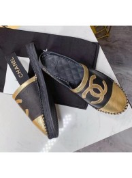 Chanel Lambskin Espadrilles Mules Sandals Black/Gold 2020 Collection AQ03632