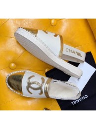 Chanel Lambskin Espadrilles Mules Sandals White/Gold 2020 Collection AQ02338