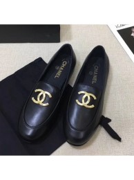 Chanel Lambskin Flat Loafers With Metal CC Logo Black 2020 Collection AQ01071