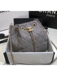 Chanel Lambskin Large Drawstring Bag With Chain AS1699 Grey 2020 Collection AQ03133