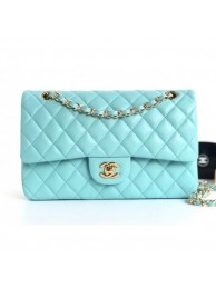 Chanel Lambskin Medium Classic Flap Bag A01112 Light Blue With Gold Hardware AQ03860