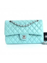 Chanel Lambskin Medium Classic Flap Bag A01112 Light Blue With Silver Hardware AQ01705