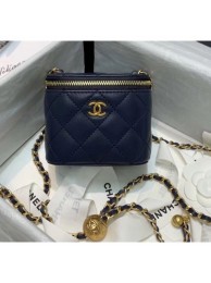 Chanel Lambskin Small Classic Box with Chain And Gold Metal Ball AP1447 Navy Bl;ue 2020 Collection AQ01293