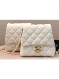 Chanel Lambskin with Imitation Pearls Side Pack Bag AS0614 White 2019 AQ02188