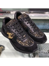 Chanel Leather and Tweed Low-Top Sneakers G35060 Black 2019 Collection AQ04084