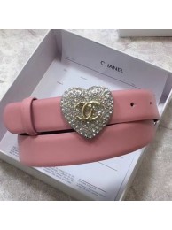 Chanel Leather Belt 30mm with Crystal Heart Buckle Pink 2020 Collection AQ04293