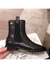 Chanel Leather Camellia Slip-on Flat Short Boots Black 2019 Collection AQ01175