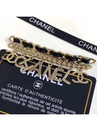 Chanel Lettering Leather Chain Brooch AB0623 Gold/Black 2019 Collection AQ03006