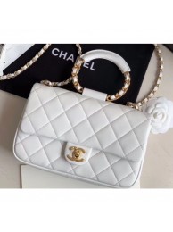 Chanel Medium Flap Bag with Circle Handle AS1358 White 2020 AQ01552