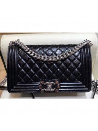 Chanel Medium Metallic Crumpled Waxy Leather Resin Boy Flap Shoulder Bag Black AQ03754