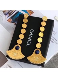 Chanel Metal Skirt-shaped Long Earrings AB1607 Gold/Blue 2019 Collection AQ02843