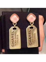 Chanel Metal Tag Short Earrings AB3078 Gold/Pink 2019 Collection AQ00628