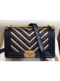 Chanel Metallic Boy Medium Flap Bag Chevron Black/Gold 2019 AQ00987