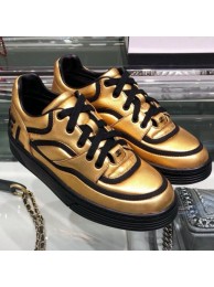 Chanel Metallic Lambskin Low-Top Sneakers G35063 Gold/Black 2019 Collection AQ04235