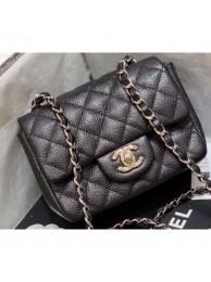 Chanel Original Quality Mini Classic Flap Bag 1115 in Caviar Leather Black with Silver Hardware AQ01703