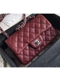 Chanel Original Quality Small Classic Flap Bag 1116 in Caviar Leather Burgundy with Silver Hardware AQ02761