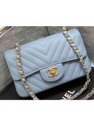 Chanel Original Quality Small Classic Flap Bag 1116 in Caviar Leather Chevron Baby Blue with Gold Hardware AQ03498