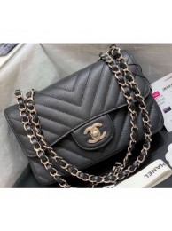 Chanel Original Quality Small Classic Flap Bag 1116 in Caviar Leather Chevron Black with Silver Hardware AQ02825