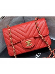 Chanel Original Quality Small Classic Flap Bag 1116 in Caviar Leather Chevron Red with Gold Hardware AQ04015