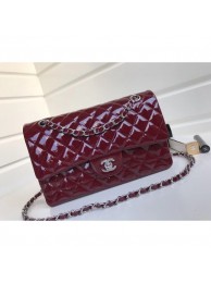 Chanel Patent Calfskin Medium Classic Flap Bag A1112 Burgundy（Silver Hardware） Collection AQ00940