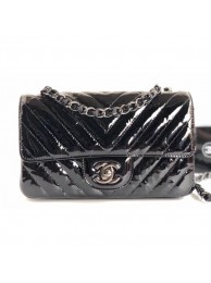 Chanel Patent Leather Small Classic Flap Bag A1116 Chevron Black AQ04096