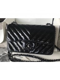 Chanel Patent Metallic Crumpled Calfskin Chevron Classic Flap Small Bag Black 2018 AQ04229