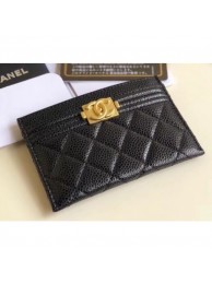 Chanel Pearl Caviar Leather Boy Card Holder Black 2018 AQ01013