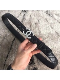Chanel Pearl CC Buckle Belt in Lambskin 30mm Width Black/Silver/White 2018 AQ03301