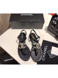 Chanel pearl CC Logo Thong Sandals G35692 Black 2020 AQ01774