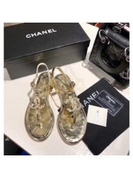 Chanel pearl CC Logo Thong Sandals G35692 GOLD 2020 AQ03628