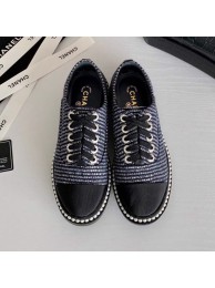 Chanel Pearl Fabric Sneakers Navy Blue 2020 Collection AQ01097