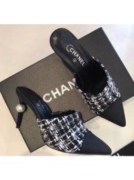 Chanel Pearl Heel 8.5cm Mules G32100 Tweed Black 2019 AQ01298