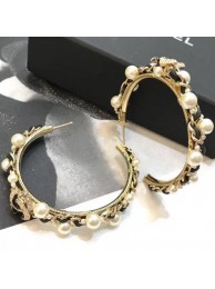 Chanel Pearl Leather and Chain Hoop Earrings AB1516 Black 2019 Collection AQ03186