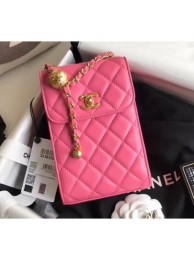 Chanel Pearl on Chain Phone Holder with Chain Bag AP1448 Dark Pink 2020 AQ02358