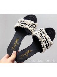 Chanel Pearls Mules Slipper Sandals Black 2019 AQ01449