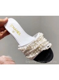 Chanel Pearls Mules Slipper Sandals White 2019 AQ03437