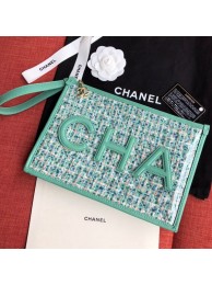 Chanel PVC and Tweed Large Pouch AP0360 Green 2019 Collection AQ02050