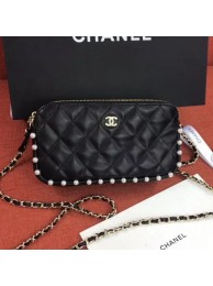 Chanel Quilted Calfskin Pearl Clutch with Chain Black 2020 Collection AQ01320