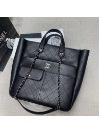 Chanel Quilted Calfskin Pocket Large Zipped Shopping Bag AS1299 Black 2020 Collection AQ01816