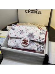 Chanel Quilted Fabric Snowflake Print Medium Flap Bag White 2020 Collection AQ02621